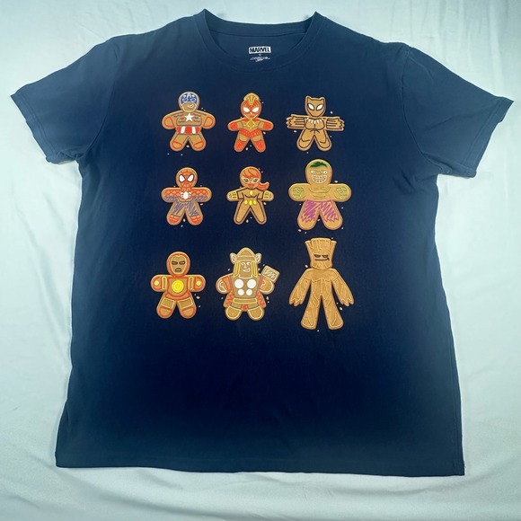 Marvel Other - Marvel Avengers Gingerbread Cookie Holiday Graphic T-Shirt Navy Blue XL